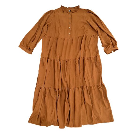 Women's Plus A-Line Tiered Long Sleeve Maxi Dress in Brown, Size 4XL - Picture 1 of 3